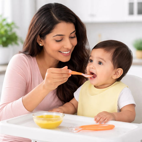 DHOOTHA™ Baby Silicone Spoon Pack of 3 | Soft BPA Free Feeding Spoons for Infants & Toddlers | Gentle Gum-Friendly Tip | Heat Resistant, Easy Grip Training Utensil for First Stage Self Feeding
