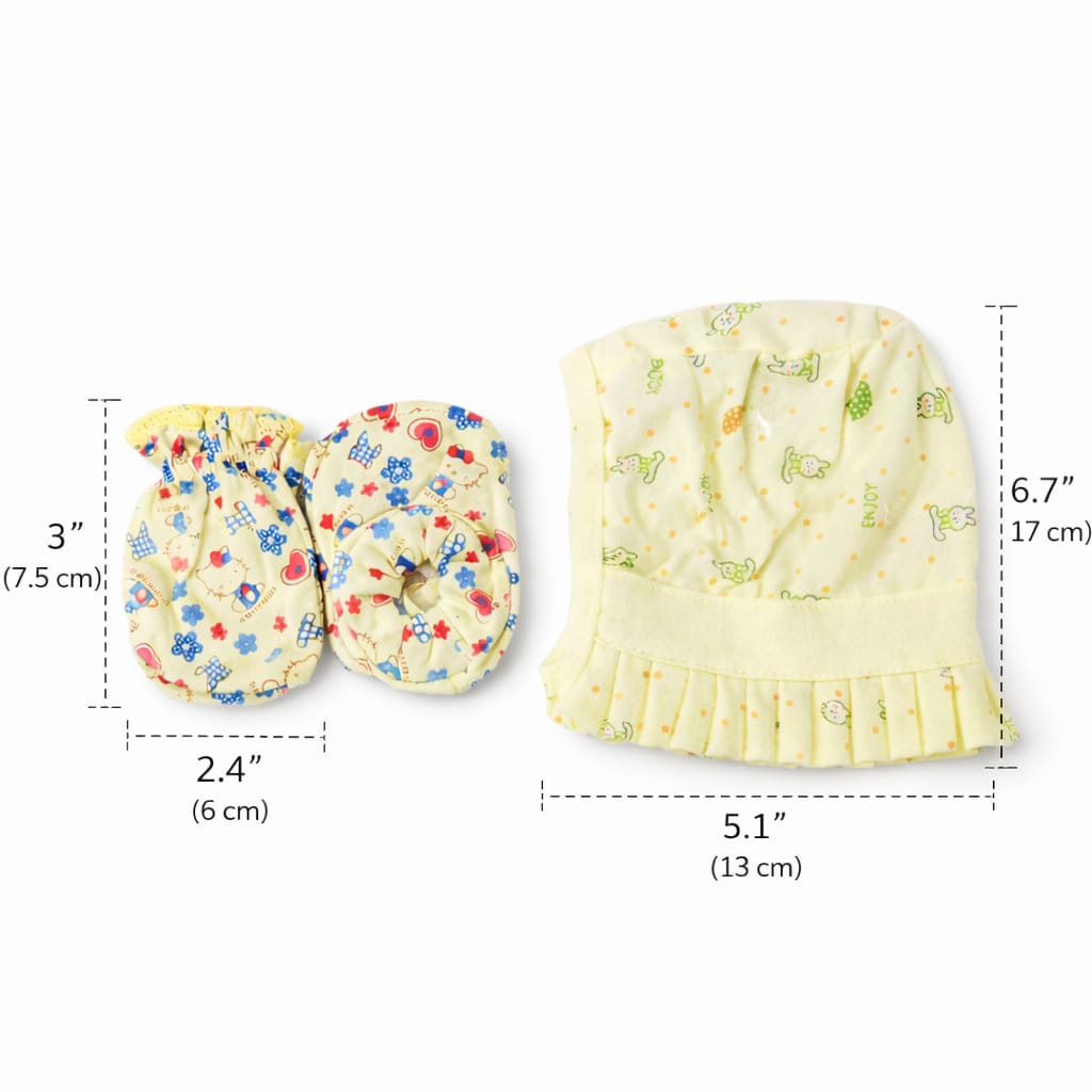 Dhootha™ Newborn Baby Cap and Mitten Set (0–3 Months) | Ultra Soft Cotton Infant Beanie Hat & No-Scratch Mittens | Breathable, Skin-Friendly, Anti-Slip Fit | Baby Boy & Girl Essentials Gift Set