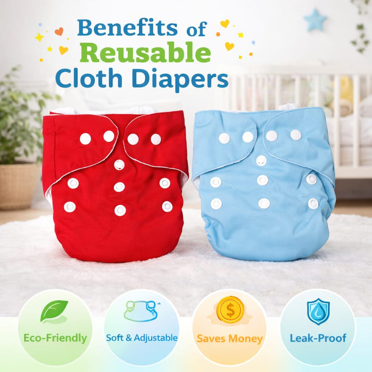 DHOOTHA™ Cloth Diapers Pack of 2 for Babies | Reusable Washable Nappies with Adjustable Fit | Soft Breathable Cotton Inner | Leak Resistant Eco-Friendly Alternative for Newborn & Infants