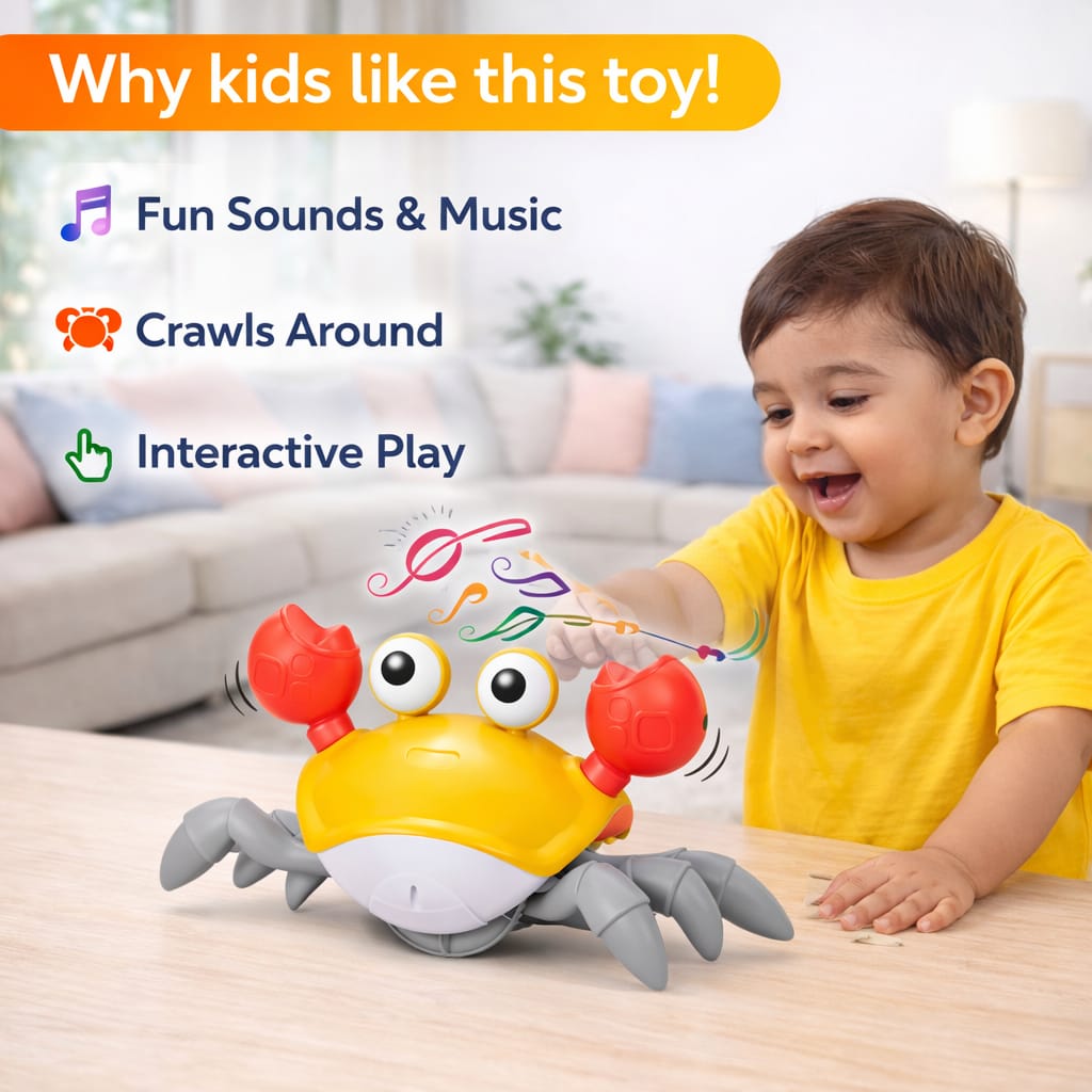 Musical Crawling Crab Toy for Kids with Lights & Sound | Dancing Baby Toy with Music | Interactive Toddler Toy | Educational & Fun Gift for Boys & Girls