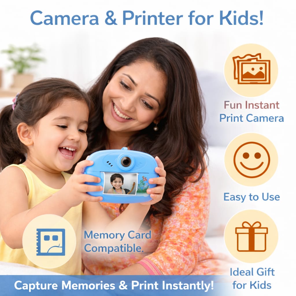 DHOOTHA™ DIY Instant Digital Camera for Kids | Rechargeable HD Photo & Video Camera with Print Feature | Creative Learning Toy Gift for Boys & Girls | Fun Photography Kit
