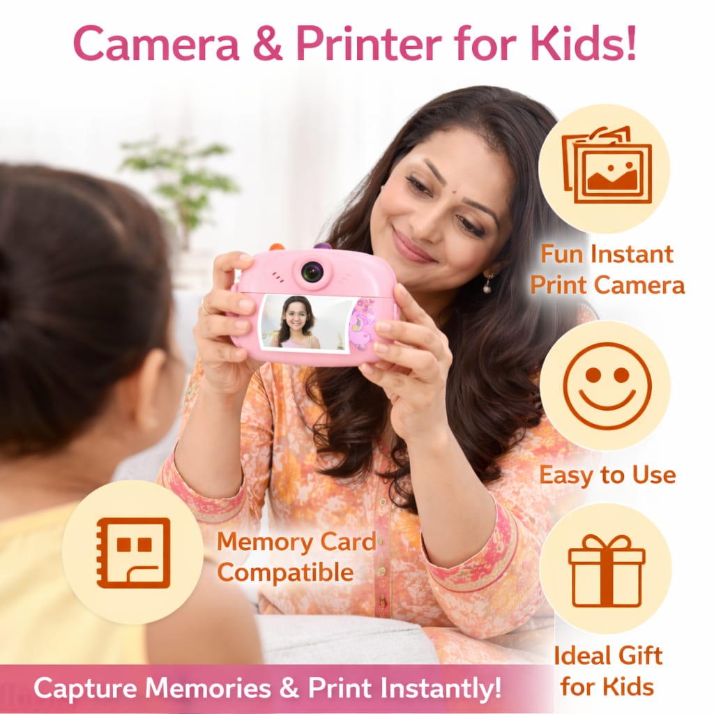 DHOOTHA™ DIY Instant Digital Camera for Kids | Rechargeable HD Photo & Video Camera with Print Feature | Creative Learning Toy Gift for Boys & Girls | Fun Photography Kit