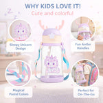 Kids Unicorn Water Bottle with Straw & Strap – Cute Leakproof Sipper Bottle for Girls, BPA Free Portable Drinking Bottle for School, Travel & Outdoor Use