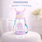 Kids Unicorn Water Bottle with Straw & Strap – Cute Leakproof Sipper Bottle for Girls, BPA Free Portable Drinking Bottle for School, Travel & Outdoor Use