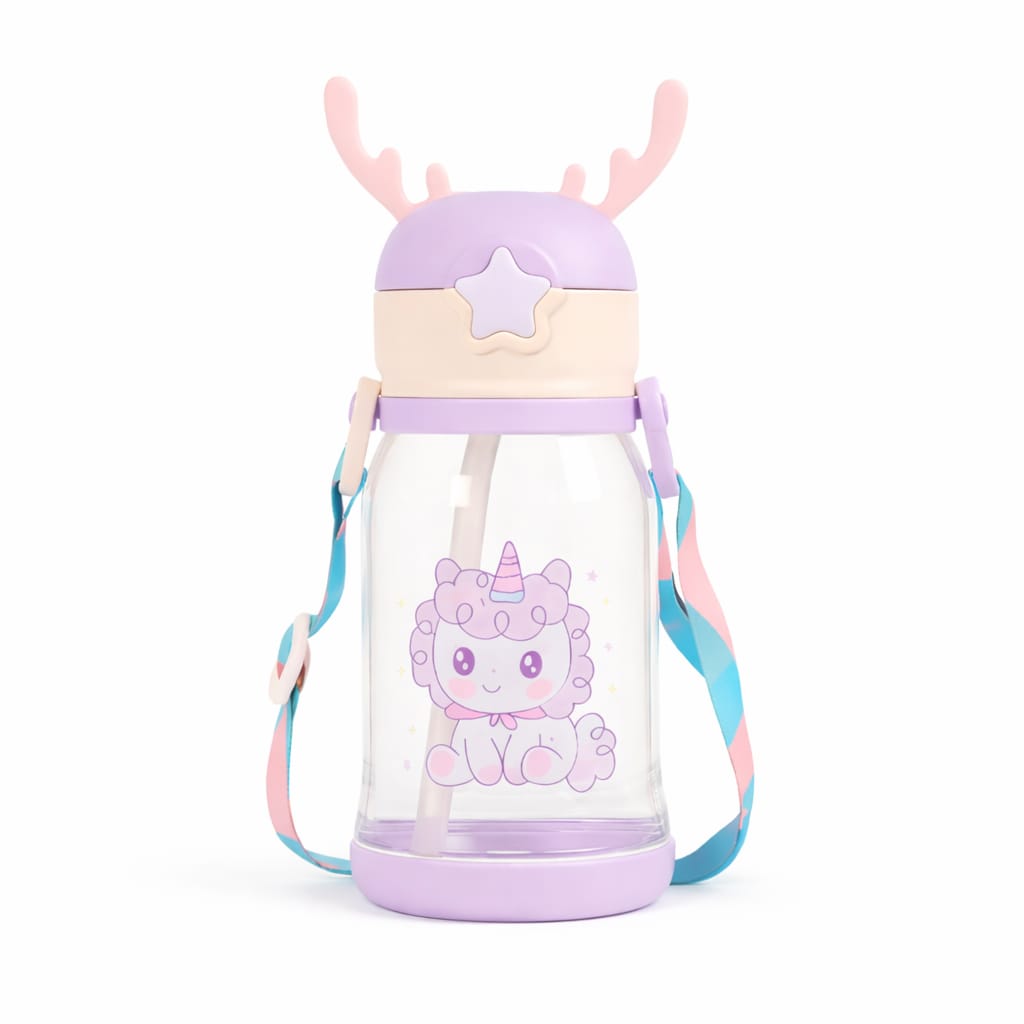 Kids Unicorn Water Bottle with Straw & Strap – Cute Leakproof Sipper Bottle for Girls, BPA Free Portable Drinking Bottle for School, Travel & Outdoor Use
