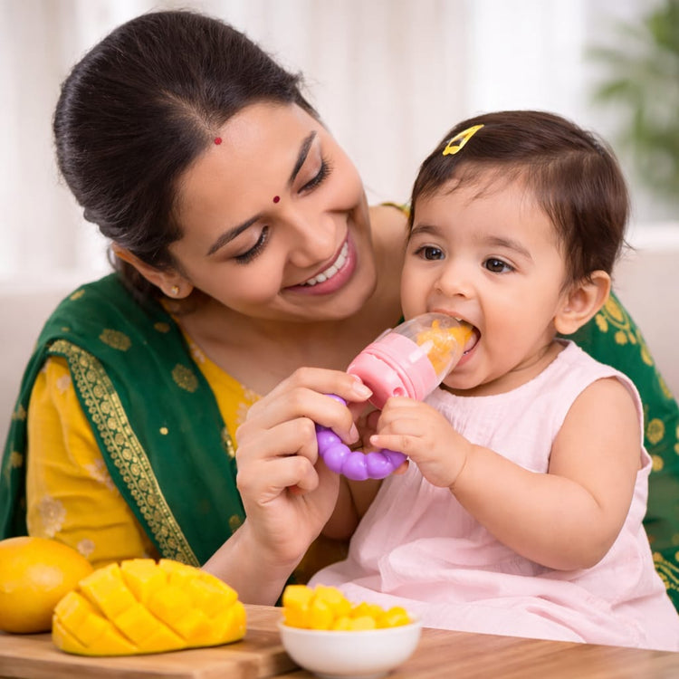 DHOOTHA™ Fruit Nibbler for Babies | BPA Free Silicone Feeder Pacifier for Fresh Fruits & Vegetables | Safe Self Feeding Teether for Infants | Easy Grip Toddler Food Dispenser