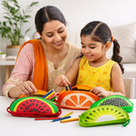 Fruit Shape Pencil Pouch Set for Kids – Cute Zipper Cosmetic & Stationery Organizer, Watermelon Orange Kiwi Printed Storage Bags for School, Travel & Makeup (Multi-Design Pack)