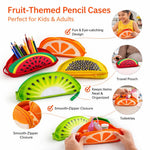 Fruit Shape Pencil Pouch Set for Kids – Cute Zipper Cosmetic & Stationery Organizer, Watermelon Orange Kiwi Printed Storage Bags for School, Travel & Makeup (Multi-Design Pack)