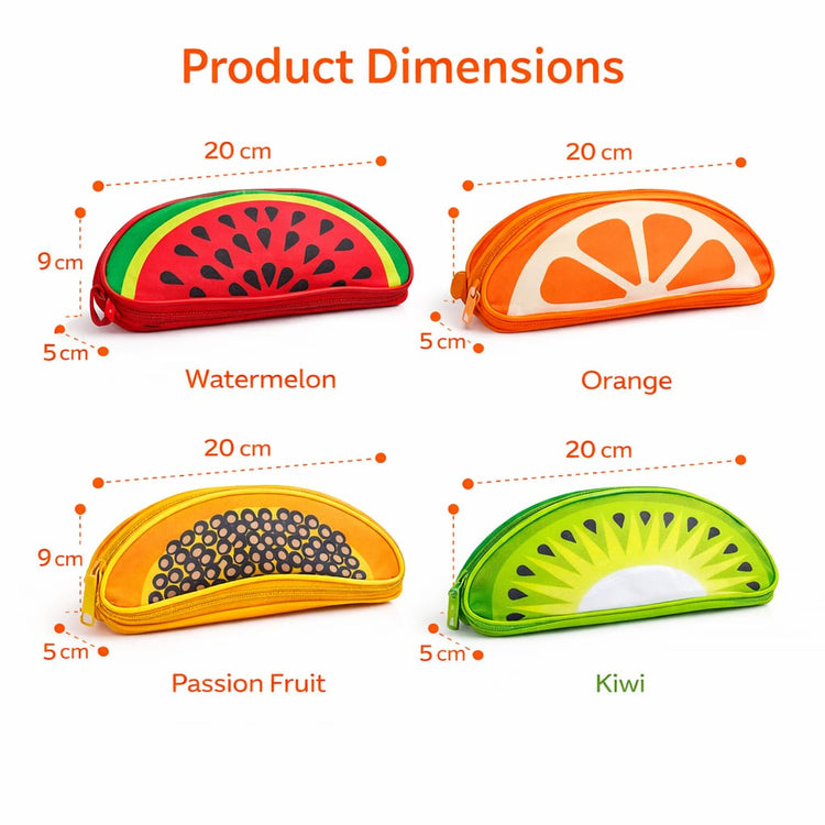 Fruit Shape Pencil Pouch Set for Kids – Cute Zipper Cosmetic & Stationery Organizer, Watermelon Orange Kiwi Printed Storage Bags for School, Travel & Makeup (Multi-Design Pack)