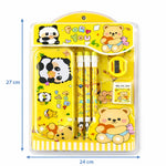Cute Cartoon Theme Stationery Set for Kids with Metal Pencil Box | School Supplies Kit with Printed Pencils, Erasers & Sharpener | Birthday Return Gift for Boys & Girls Age 4–12