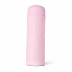 Glass Water Bottle with Lid – Leakproof Reusable Drinking Bottle, Stylish Ribbed Design, BPA-Free Eco-Friendly Glass Bottle for Water, Juice & Beverages, Travel Office Gym (Pink)