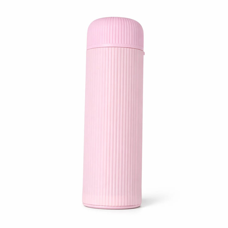 Glass Water Bottle with Lid – Leakproof Reusable Drinking Bottle, Stylish Ribbed Design, BPA-Free Eco-Friendly Glass Bottle for Water, Juice & Beverages, Travel Office Gym (Pink)
