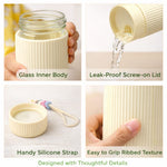Glass Water Bottle with Lid – Leakproof Reusable Drinking Bottle, Stylish Ribbed Design, BPA-Free Eco-Friendly Glass Bottle for Water, Juice & Beverages, Travel Office Gym (Yellow)