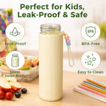 Glass Water Bottle with Lid – Leakproof Reusable Drinking Bottle, Stylish Ribbed Design, BPA-Free Eco-Friendly Glass Bottle for Water, Juice & Beverages, Travel Office Gym (Yellow)