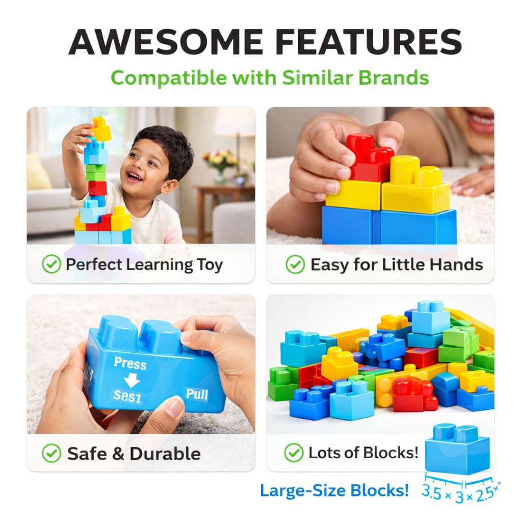 DHOOTHA™ 120 Pcs Mega Building Blocks Set for Kids | Jumbo Construction Bricks for Toddlers | Early Learning Stacking Toy | Creative Educational Gift for Boys & Girls