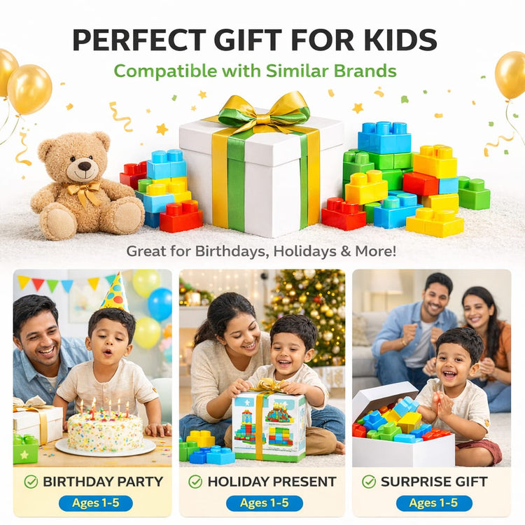 DHOOTHA™ 120 Pcs Mega Building Blocks Set for Kids | Jumbo Construction Bricks for Toddlers | Early Learning Stacking Toy | Creative Educational Gift for Boys & Girls