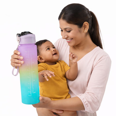 Motivational Water Bottle 1 Liter with Time Marker & Straw – Leakproof BPA-Free Gym Water Bottle for Fitness, Office, Yoga & Outdoor – Daily Water Intake Tracker Bottle for Men & Women