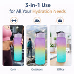 Motivational Water Bottle 1 Liter with Time Marker & Straw – Leakproof BPA-Free Gym Water Bottle for Fitness, Office, Yoga & Outdoor – Daily Water Intake Tracker Bottle for Men & Women