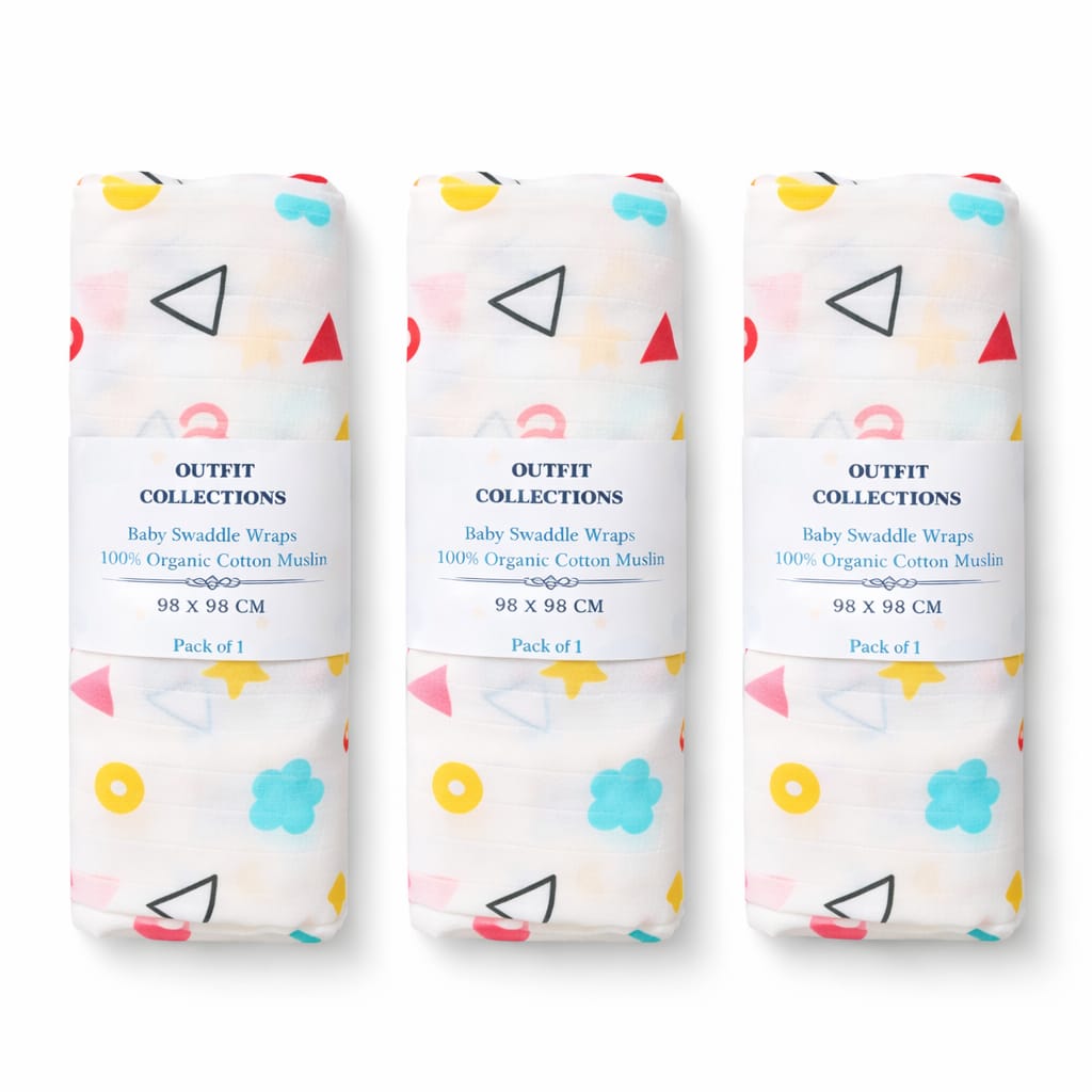 Baby Muslin Swaddle Blanket Pack of 3 – 100% Organic Cotton Newborn Swaddle Wraps, Soft Breathable Receiving Blankets 98x98 cm for Infants & Toddlers