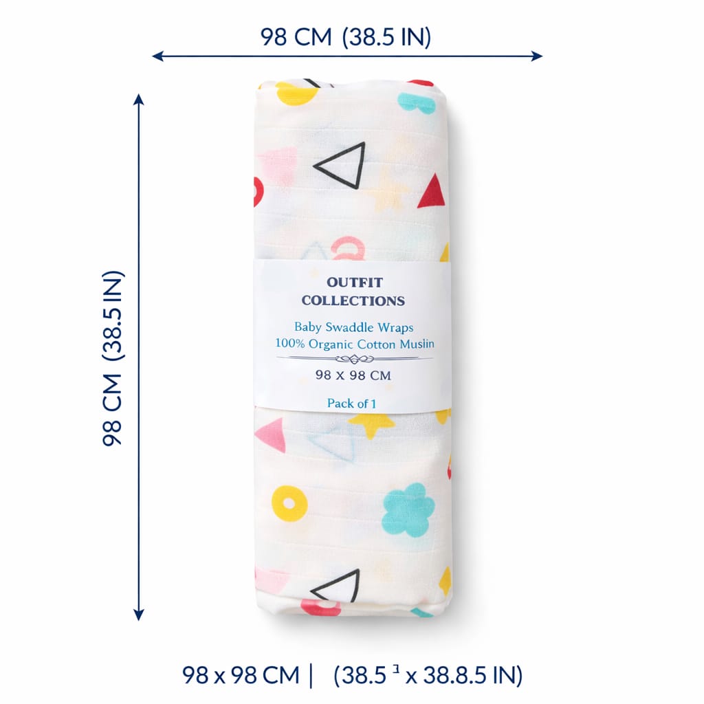 Baby Muslin Swaddle Blanket Pack of 3 – 100% Organic Cotton Newborn Swaddle Wraps, Soft Breathable Receiving Blankets 98x98 cm for Infants & Toddlers
