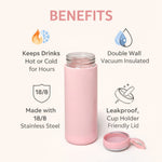 Cute Pink Insulated Water Bottle with Bunny Ear Lid – Leakproof Stainless Steel Thermos, Double Wall Vacuum Flask for Hot & Cold Drinks, Portable Travel Bottle for Kids & Adults