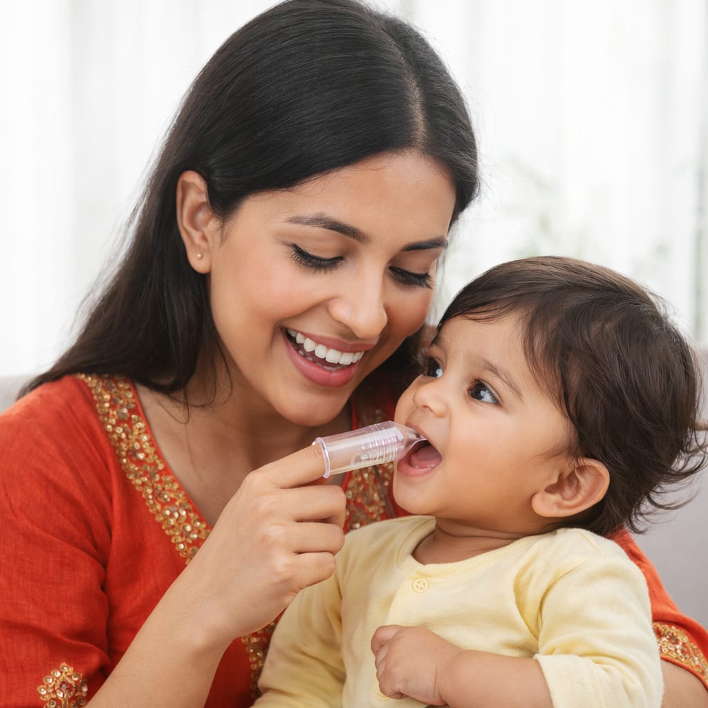 DHOOTHA™ Silicone Finger Toothbrush for Babies (0–12 Months) Pack of 2 | BPA Free Soft Gum Cleaner | Infant Oral Care Brush for Teething & Early Dental Hygiene | Safe Food Grade Material