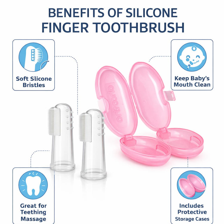 DHOOTHA™ Silicone Finger Toothbrush for Babies (0–12 Months) Pack of 2 | BPA Free Soft Gum Cleaner | Infant Oral Care Brush for Teething & Early Dental Hygiene | Safe Food Grade Material