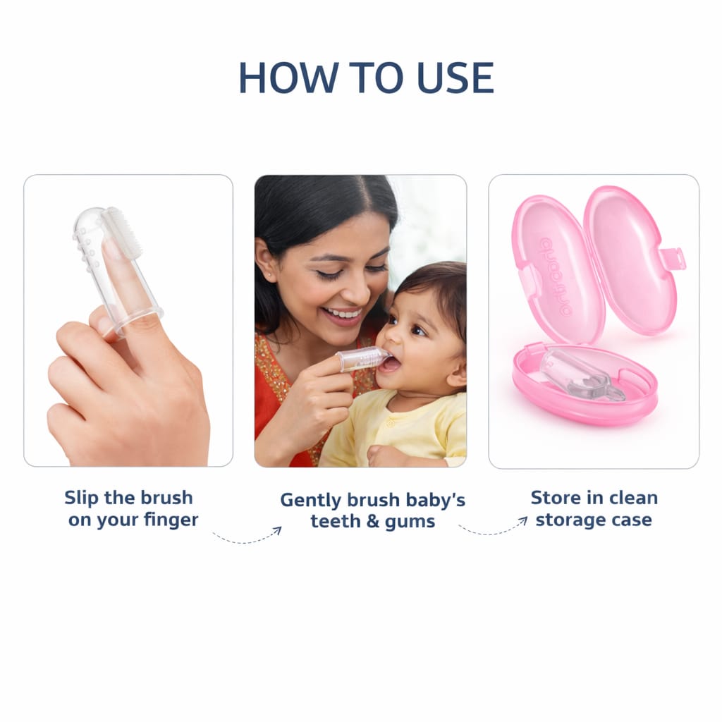 DHOOTHA™ Silicone Finger Toothbrush for Babies (0–12 Months) Pack of 2 | BPA Free Soft Gum Cleaner | Infant Oral Care Brush for Teething & Early Dental Hygiene | Safe Food Grade Material