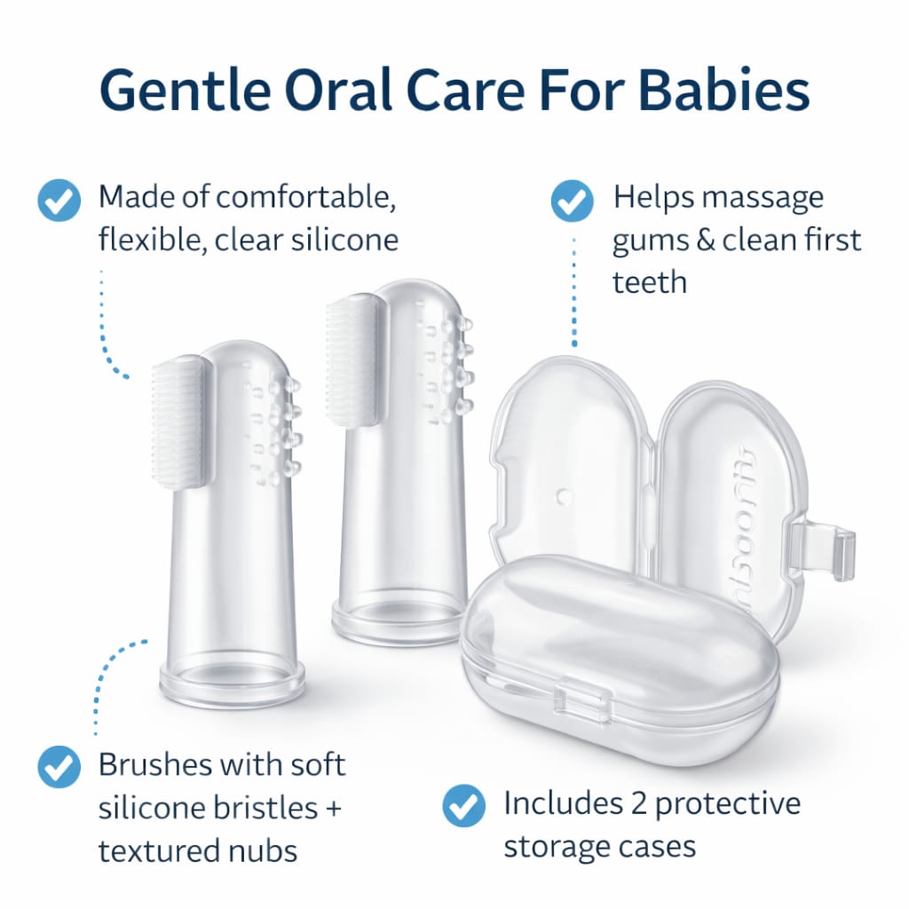 DHOOTHA™ Silicone Finger Toothbrush for Babies (0–12 Months) Pack of 2 | BPA Free Soft Gum Cleaner | Infant Oral Care Brush for Teething & Early Dental Hygiene | Safe Food Grade Material