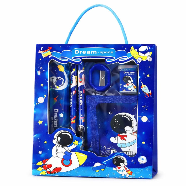 Space Astronaut Theme Stationery Set for Kids with Pencil Box | Galaxy School Supplies Gift Kit with Pencils, Eraser & Sharpener | Birthday Return Gift for Boys & Girls Age 5–12