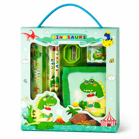 Dinosaur Kids Stationery Gift Set – Cute School Supplies Kit with Notebook, Pencil, Eraser & Sharpener – Cartoon Dino Writing Set for Boys & Girls, Return Gift Pack