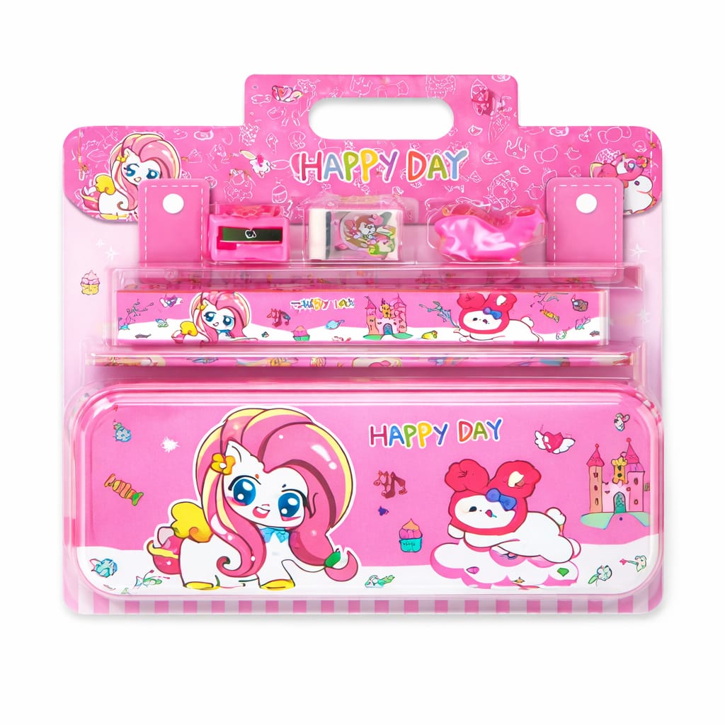 Kids Unicorn Stationery Set – Cute Pink Pencil Case with Pencil, Eraser & Sharpener – Cartoon School Supplies Kit for Girls, Back to School Gift Set