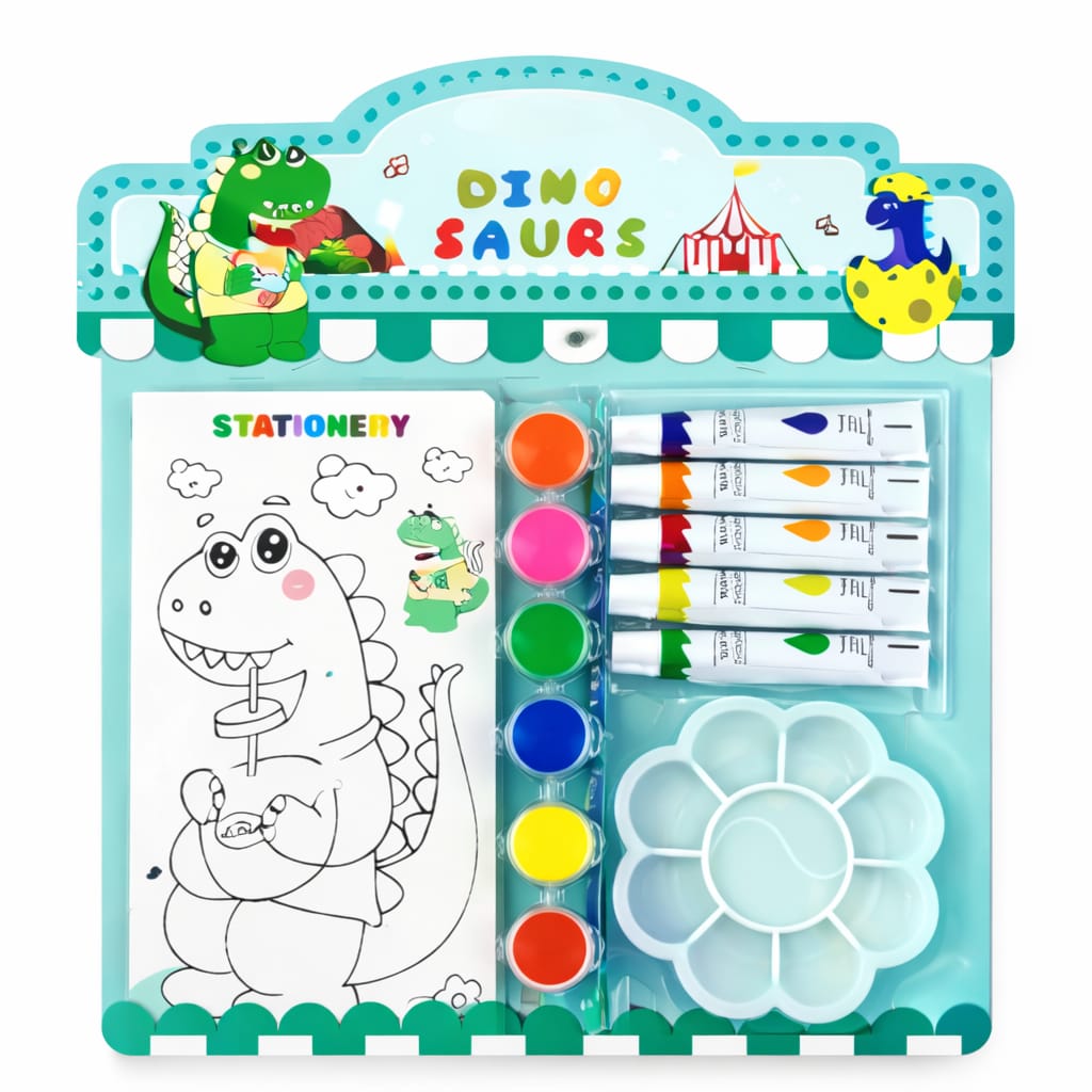 Kids Dinosaur Painting Kit – Watercolor & DIY Art Set with Paint Tubes, Brush, Palette & Coloring Book – Dino Drawing Kit for Boys & Girls, Creative Gift Set