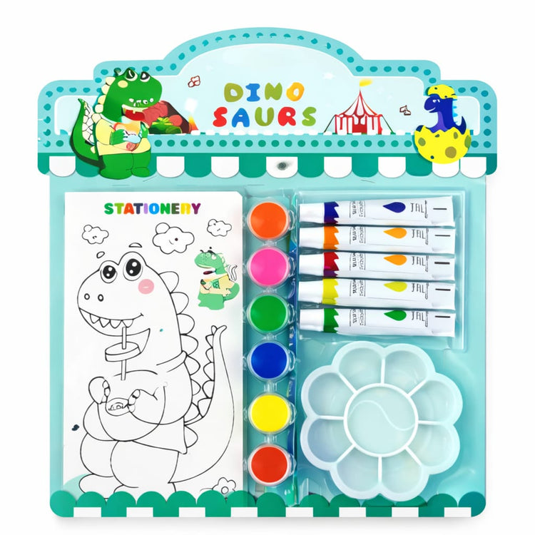 Kids Dinosaur Painting Kit – Watercolor & DIY Art Set with Paint Tubes, Brush, Palette & Coloring Book – Dino Drawing Kit for Boys & Girls, Creative Gift Set
