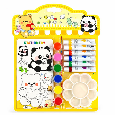Kids Panda & Teddy Painting Kit – Watercolor & DIY Art Set with Paint Tubes, Brush, Palette & Coloring Book – Cute Cartoon Drawing Kit for Boys & Girls, Creative Gift Set