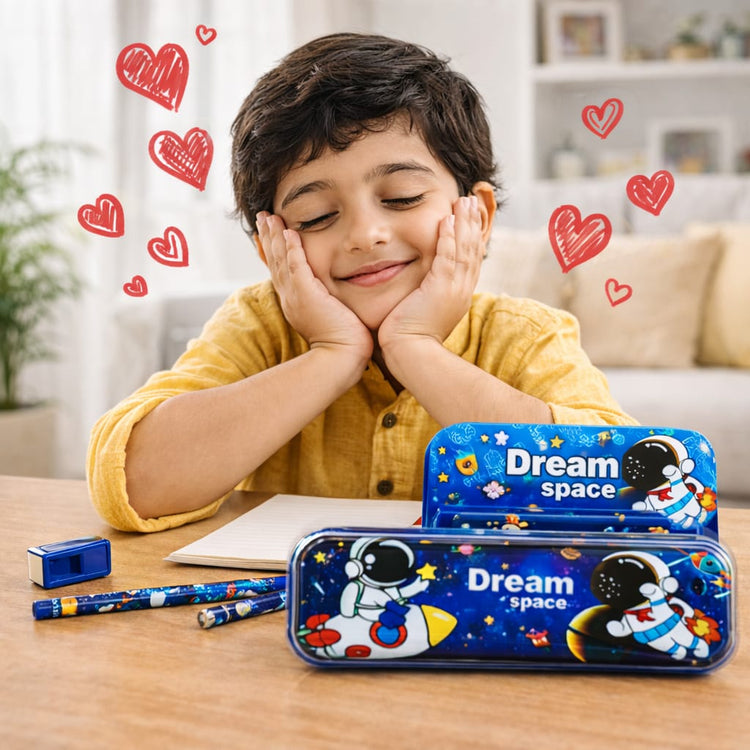 Kids Space Stationery Set – Astronaut Pencil Case with Pencil, Eraser & Sharpener – Dream Space School Supplies Kit for Boys & Girls, Cartoon Gift Set