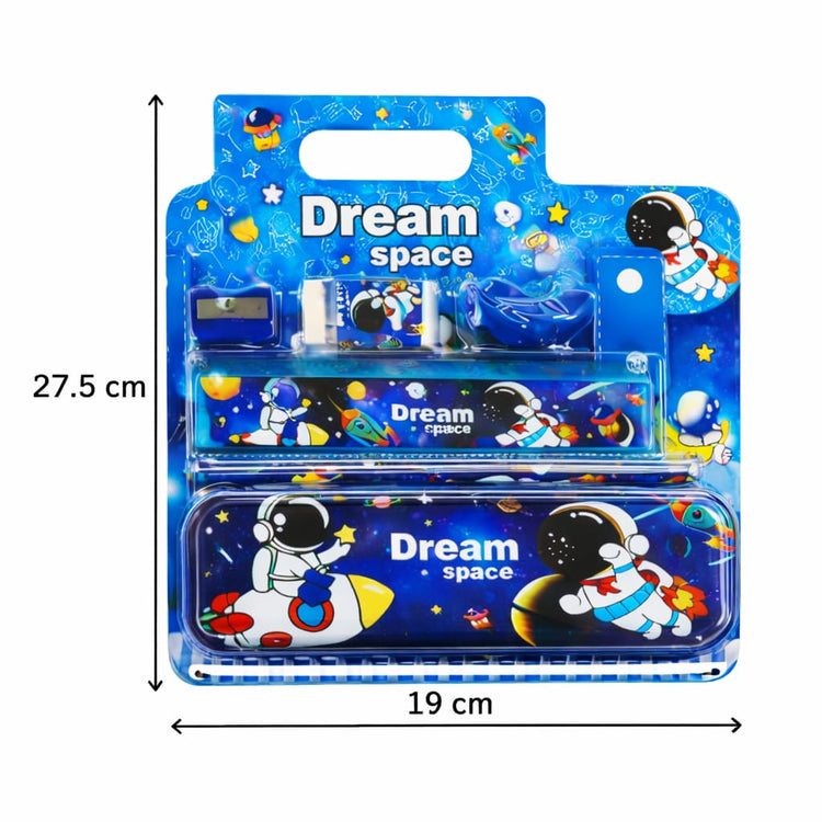 Kids Space Stationery Set – Astronaut Pencil Case with Pencil, Eraser & Sharpener – Dream Space School Supplies Kit for Boys & Girls, Cartoon Gift Set