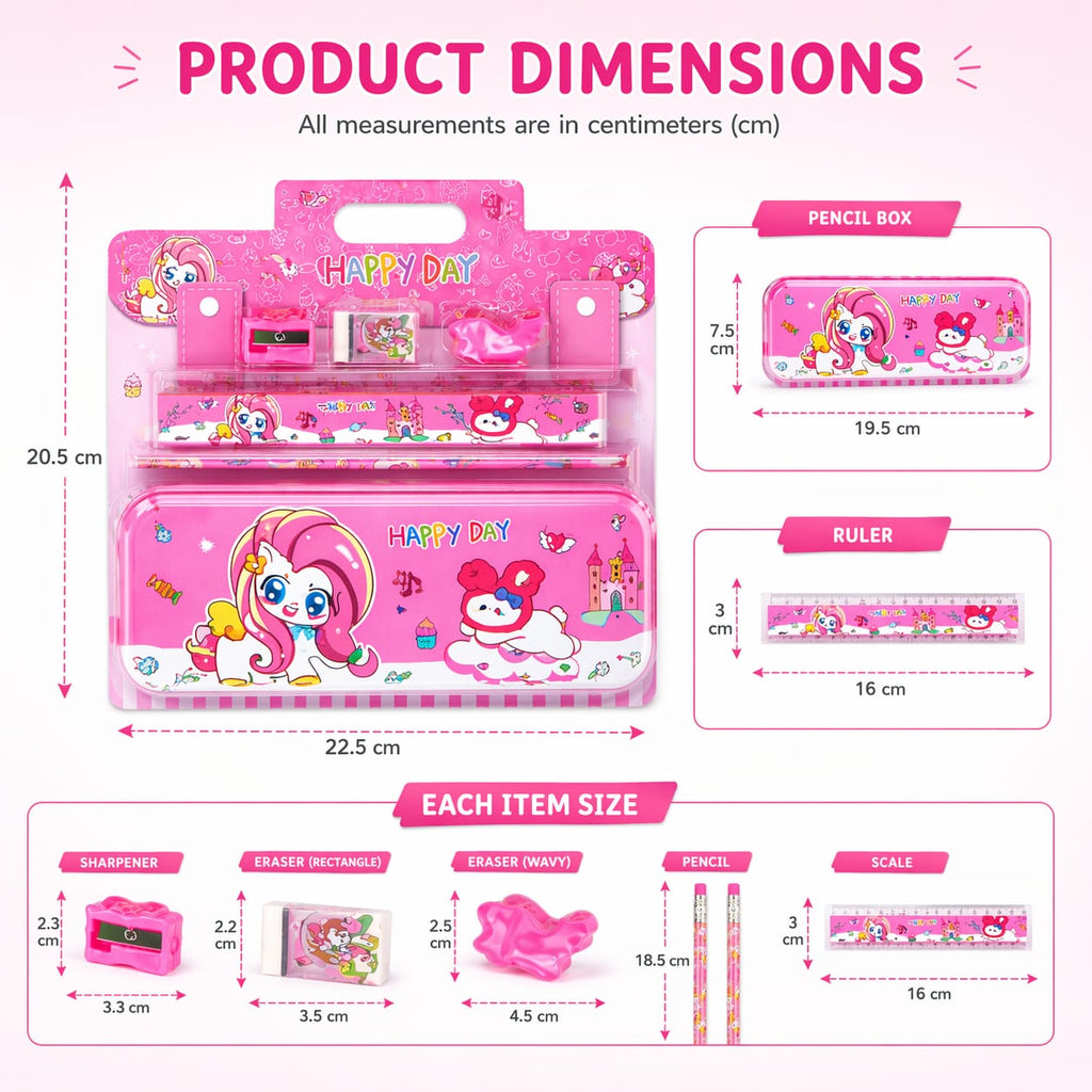 Kids Unicorn Stationery Set – Cute Pink Pencil Case with Pencil, Eraser & Sharpener – Cartoon School Supplies Kit for Girls, Back to School Gift Set