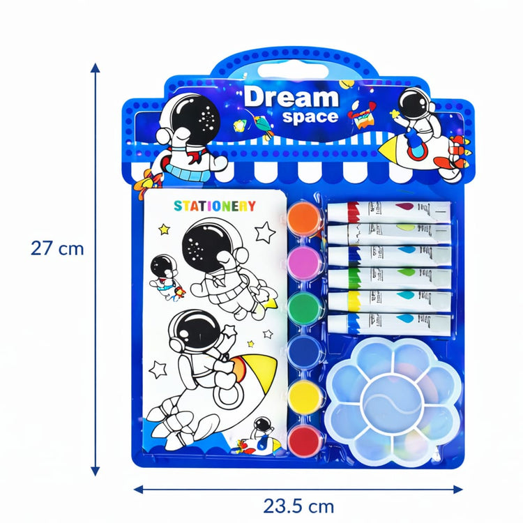 Kids Space Painting Kit – Astronaut Watercolor & DIY Art Set with Paint Tubes, Brush, Palette & Coloring Book – Creative Drawing Kit for Boys & Girls, Gift Set