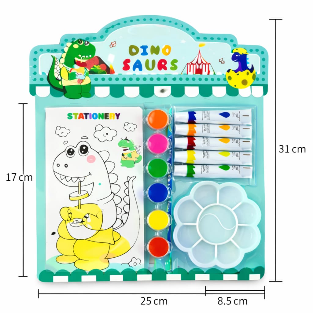 Kids Dinosaur Painting Kit – Watercolor & DIY Art Set with Paint Tubes, Brush, Palette & Coloring Book – Dino Drawing Kit for Boys & Girls, Creative Gift Set
