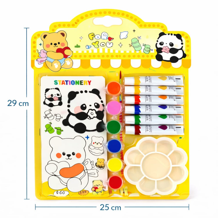Kids Panda & Teddy Painting Kit – Watercolor & DIY Art Set with Paint Tubes, Brush, Palette & Coloring Book – Cute Cartoon Drawing Kit for Boys & Girls, Creative Gift Set