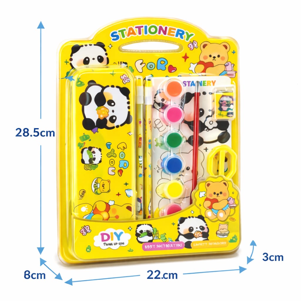 Kids Panda Stationery & Painting Set – Cute Pencil Case with Watercolor Paints, Brush, Pencils, Eraser & Sharpener – DIY Art & School Supplies Kit for Boys & Girls