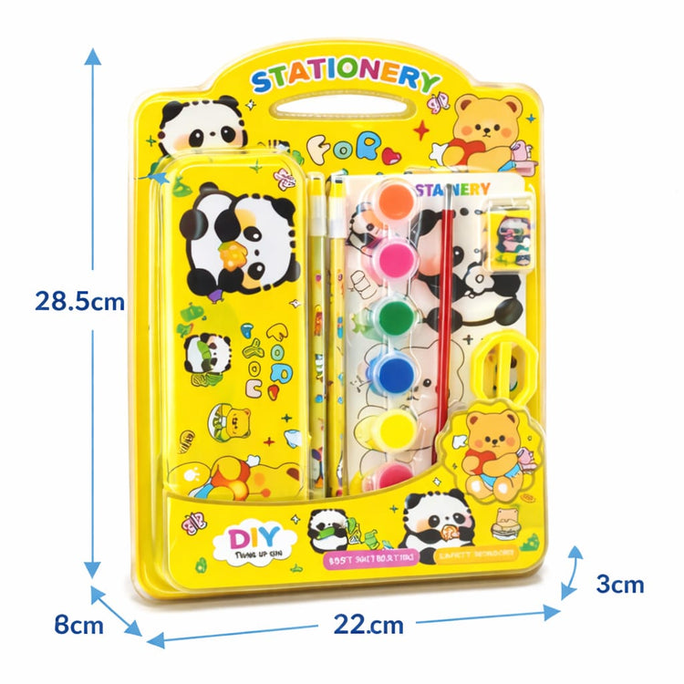 Kids Panda Stationery & Painting Set – Cute Pencil Case with Watercolor Paints, Brush, Pencils, Eraser & Sharpener – DIY Art & School Supplies Kit for Boys & Girls