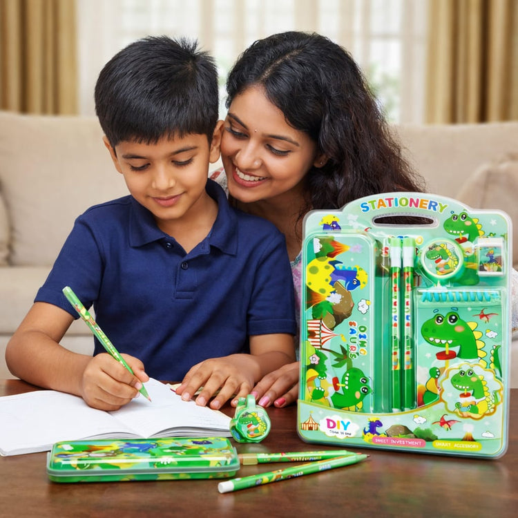 Cute Dinosaur Kids Stationery Set | Pencil, Eraser, Sharpener & School Supplies Kit