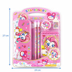 Cute Unicorn Kids Stationery Set | Pink School Supplies Kit with Pencil, Eraser, Sharpener & Notebook | Gift Set for Girls