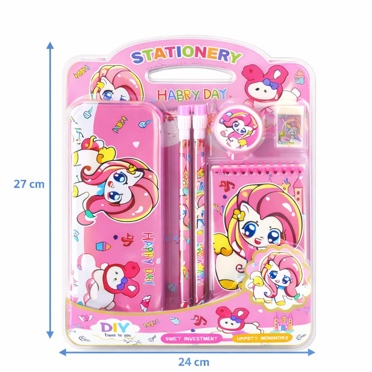 Cute Unicorn Kids Stationery Set | Pink School Supplies Kit with Pencil, Eraser, Sharpener & Notebook | Gift Set for Girls