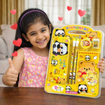 Panda Theme Stationery Set for Kids | Metal Pencil Box with Printed Pencils, Eraser, Sharpener & Spiral Notepad | Cute School Supplies Gift Kit for Boys & Girls