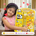 Panda Theme Stationery Set for Kids | Metal Pencil Box with Printed Pencils, Eraser, Sharpener & Spiral Notepad | Cute School Supplies Gift Kit for Boys & Girls
