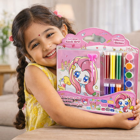 Kids Unicorn Painting Art Set – 3 in 1 Watercolor, Sand Art & DIY Craft Kit with Paints, Brush & Tools – Cute Cartoon Drawing Kit for Girls, Creative Gift Set