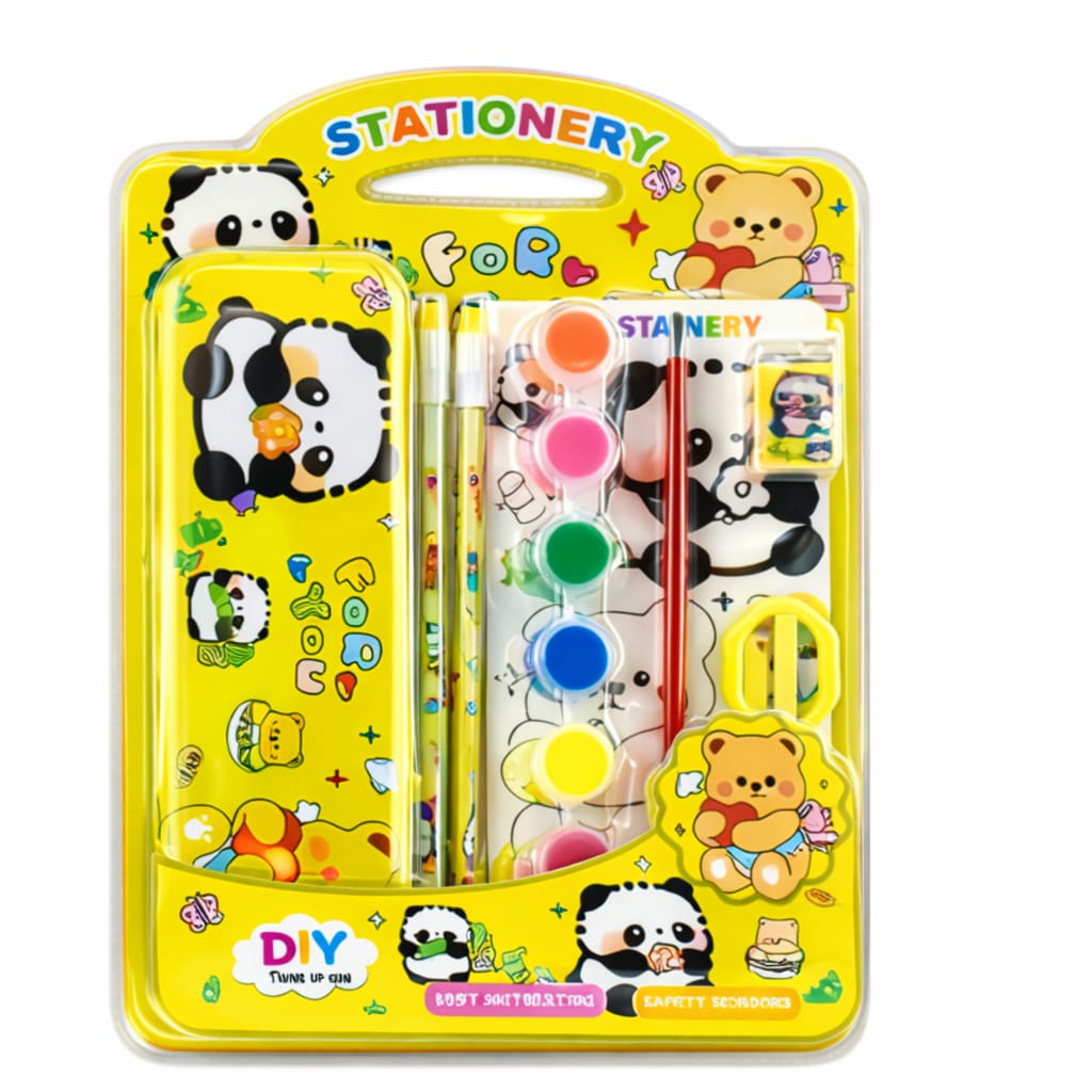 Kids Panda Stationery & Painting Set – Cute Pencil Case with Watercolor Paints, Brush, Pencils, Eraser & Sharpener – DIY Art & School Supplies Kit for Boys & Girls